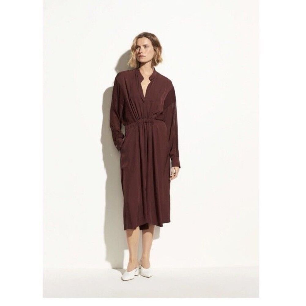 Vince Deep Burgundy Long-Sleeve Midi Dress